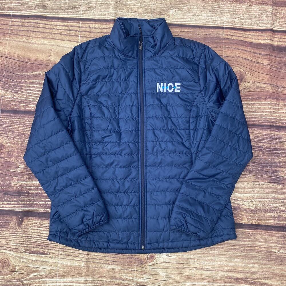 Port Authority Jacket Mens Large Blue Quilted Puffer Logo Insulated Full Zip